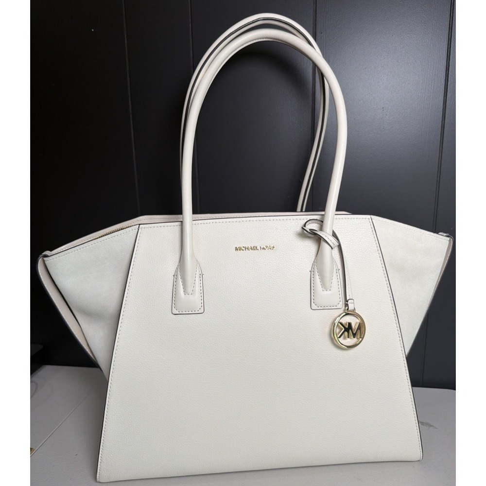 MICHAEL KORS AVRIL EXTRA LARGE LEATHER & SUEDE TOP ZIP SHOULDER TOTE BAG